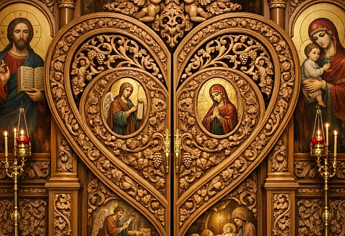 Royal doors as the central part of a wooden iconostasis