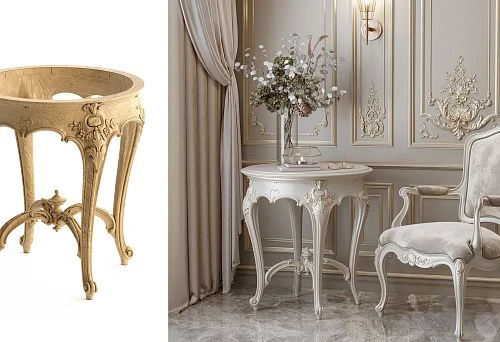 Classic wooden chair with soft upholstery in interior in art deco style