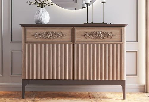 Decorative stands and furniture elements in refined design.