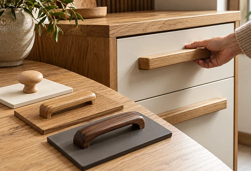 Furniture handles made of solid natural wood