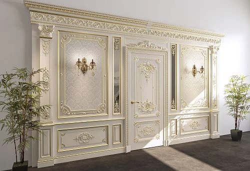 Luxury Interior Door in Solid Wood with Carving and Gilded Decor