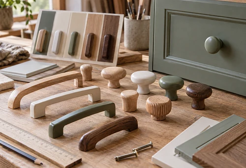 Furniture handles for painting made of natural wood