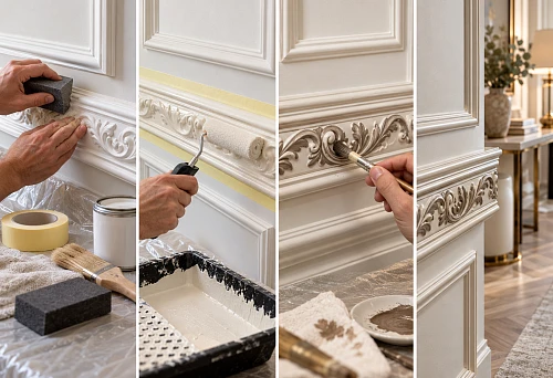 How to paint polyurethane moldings in two colors: preparation, painting technique, and highlighting the relief
