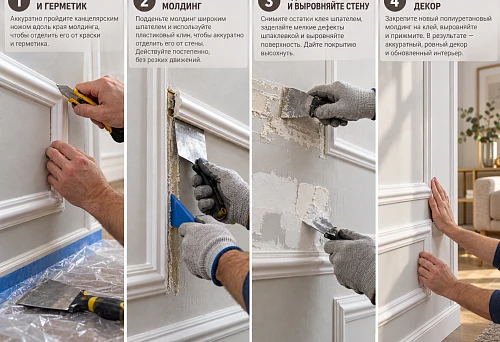 How to remove polyurethane mouldings from a wall: dismantling without unnecessary damage and replacing the decor