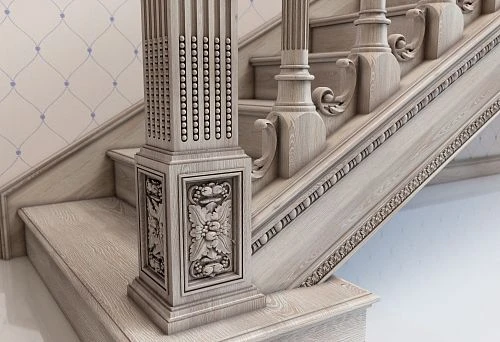 Decorative Staircase Post in Light Wood Tone