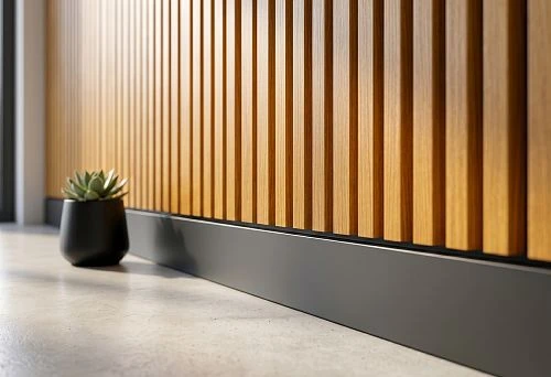 Slatted wall panels for interior room finishing