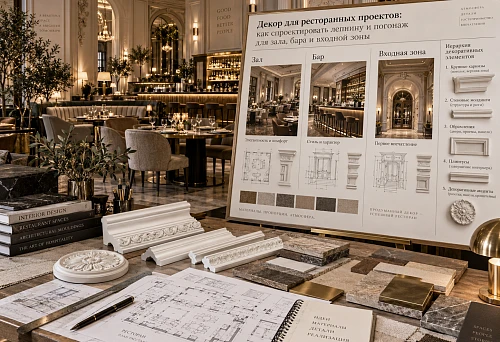 D&eacute;cor for a restaurant project with architectural plasterwork