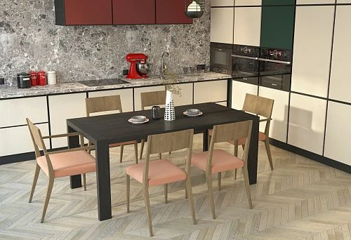 Kitchen Zone with Rectangular Solid Wood Table in Dark Finish