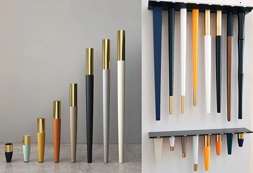 Collection of elegant furniture legs of various shapes and colors for creating a unique design.