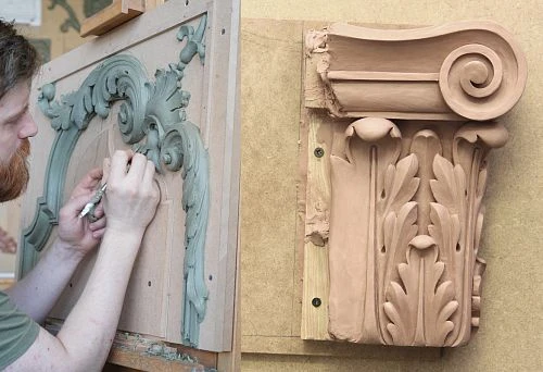 Variety of wooden furniture parts in classic style