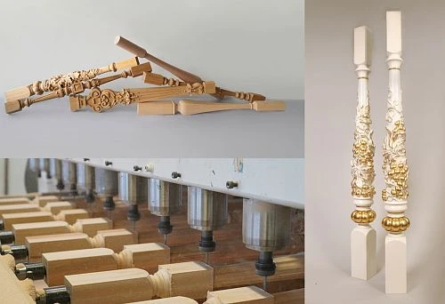 Decorative wooden furniture details created using CNC technology.