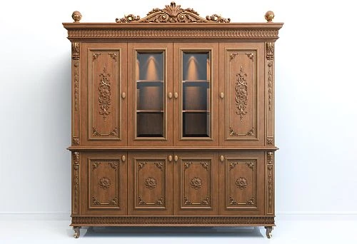 Solid wood buffet with carved decoration and display cases