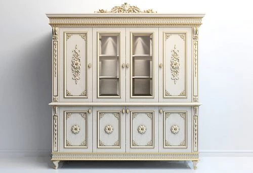 Luxurious Classic Cabinet with Carved Decoration and Gold Elements
