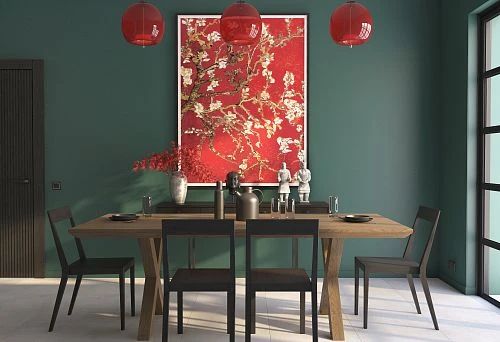 Modern dining room with solid wood chairs and dining table