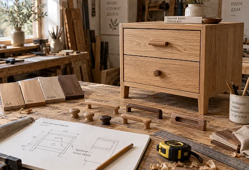 Wooden handles for a cabinet made of natural wood