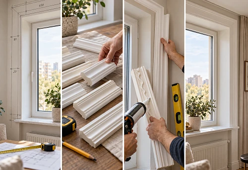 Window decoration with polyurethane moldings inside an apartment: layouts, profile selection, and installation