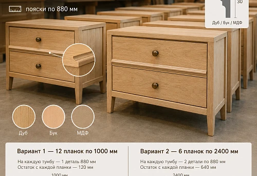 Wooden moulding MLD-018 30&times;12 mm on twelve bedside tables
