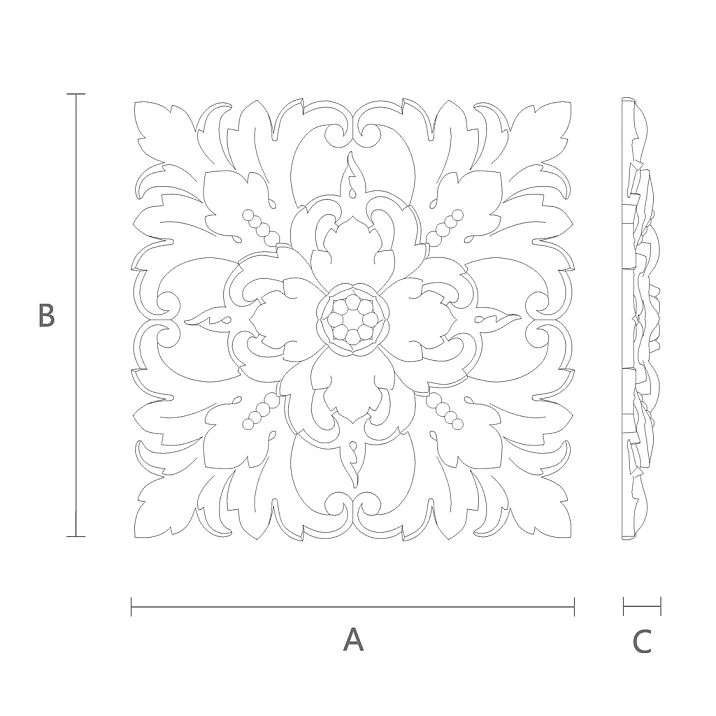 Exquisite wooden carved overlay with rectangular shape and relief pattern drawing