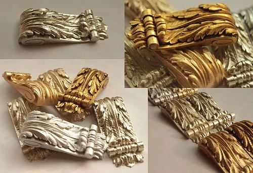 Decorative embellishment of a wooden product with silver plating and carved ornament