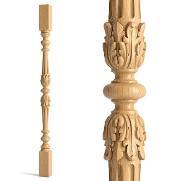 Wooden baluster L-027 with carving on a white background