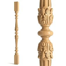 Wooden baluster L-027 with carving on a white background