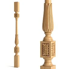 Elegant wooden staircase baluster L-035 with carved rosettes and leaves