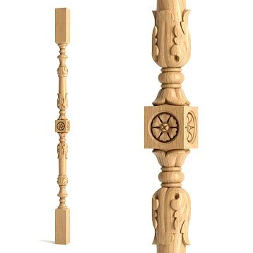 Carved stair baluster L-041 made of wood against the wall.
