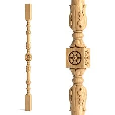 Carved stair baluster L-041 made of wood against the wall.