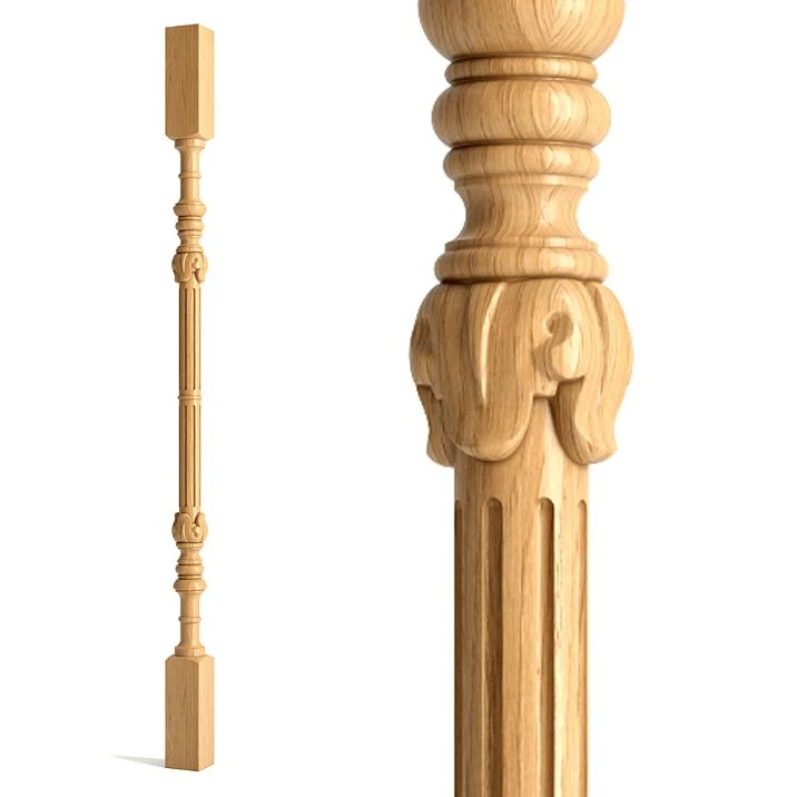 Wooden decorative item &mdash; stair baluster L-045 with vertical grooves