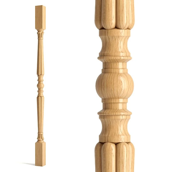 Slim and tall wooden baluster for staircase L-047 with smooth lines