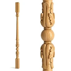 Wooden staircase baluster L-048 with carved decoration in the form of acanthus leaves