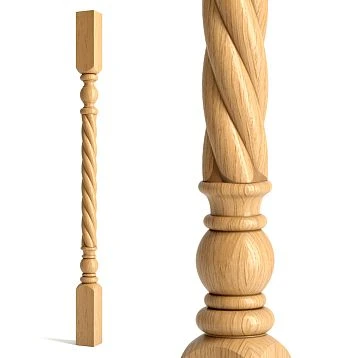 Wooden baluster for the L-050 staircase with carved decoration, close-up view
