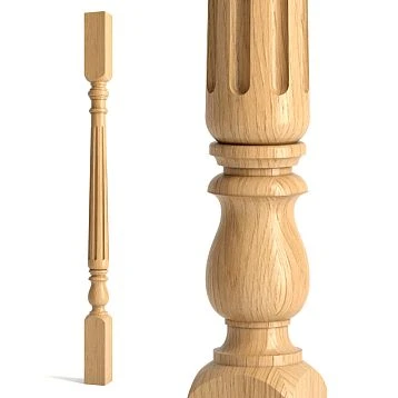 Wooden baluster with carved pattern for staircase railing, fragment