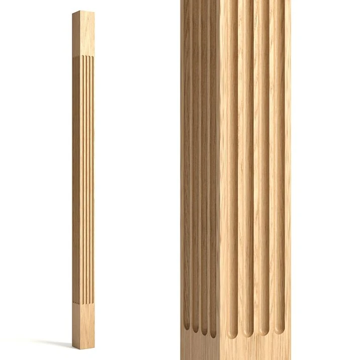 Wooden baluster L-099.1 with square cross-section and grooves