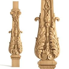 Carved wooden staircase baluster L-106 with leaf and flower pattern