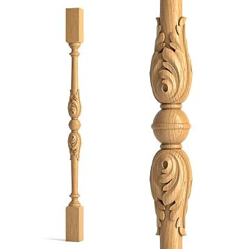 Wooden baluster L-024.1 with carved floral ornament for stairs and railings