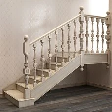 Wooden stair baluster L-025 with a cube in the center and carved leaves along the edges