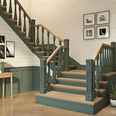 Wooden staircase with carved balusters L-119