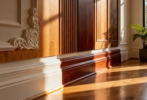 Wooden panels and skirting boards that accentuate the play of light in an interior
