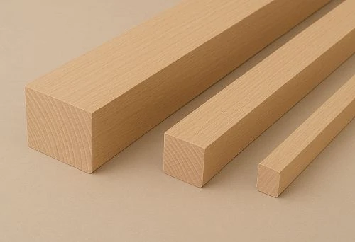 Three premium-grade oak beams with clear grain, precise geometry, and smooth surface