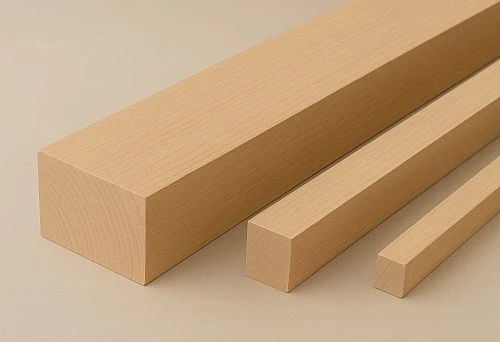 Oak beams of various cross-sections with clearly visible annual ring structure