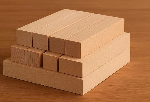 Oak beams &mdash; premium-quality, straight wooden blanks, light texture