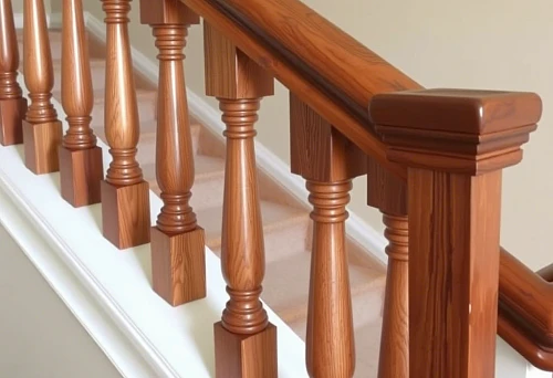 Wooden balusters from logs with square base for stair railings