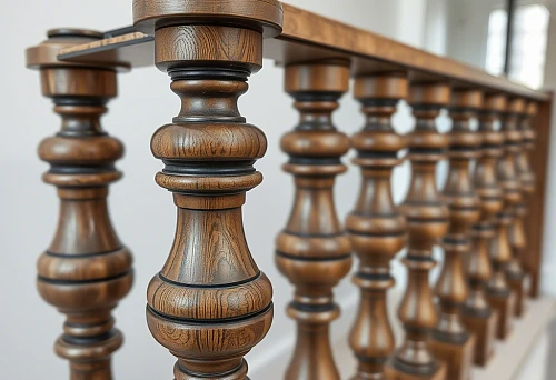 Modern wooden balusters with clear geometry and expressive texture