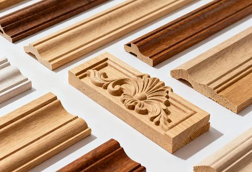 Variety of wooden molding and decorative elements for modern interior