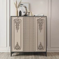Carved Applique N-383 on cabinet door close-up