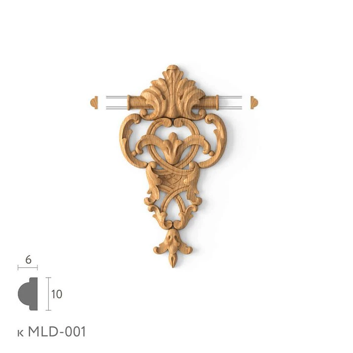 Wooden decorative element MLD-1-1.1, carved molding decor