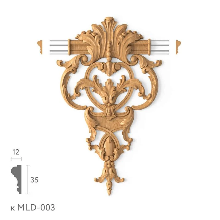 Decorative element MLD-3-1.1 made of wood for molding MLD-003, 440 &times; 260 &times; 23 mm