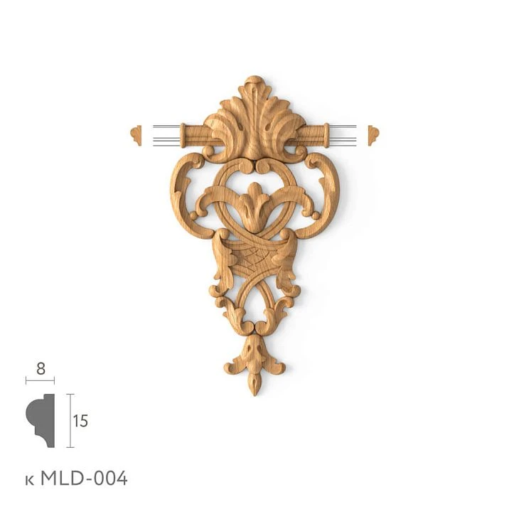 Wooden decorative element MLD-4-1.1, carved molding decor