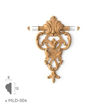 Wooden decorative element MLD-4-1.1, carved molding decor